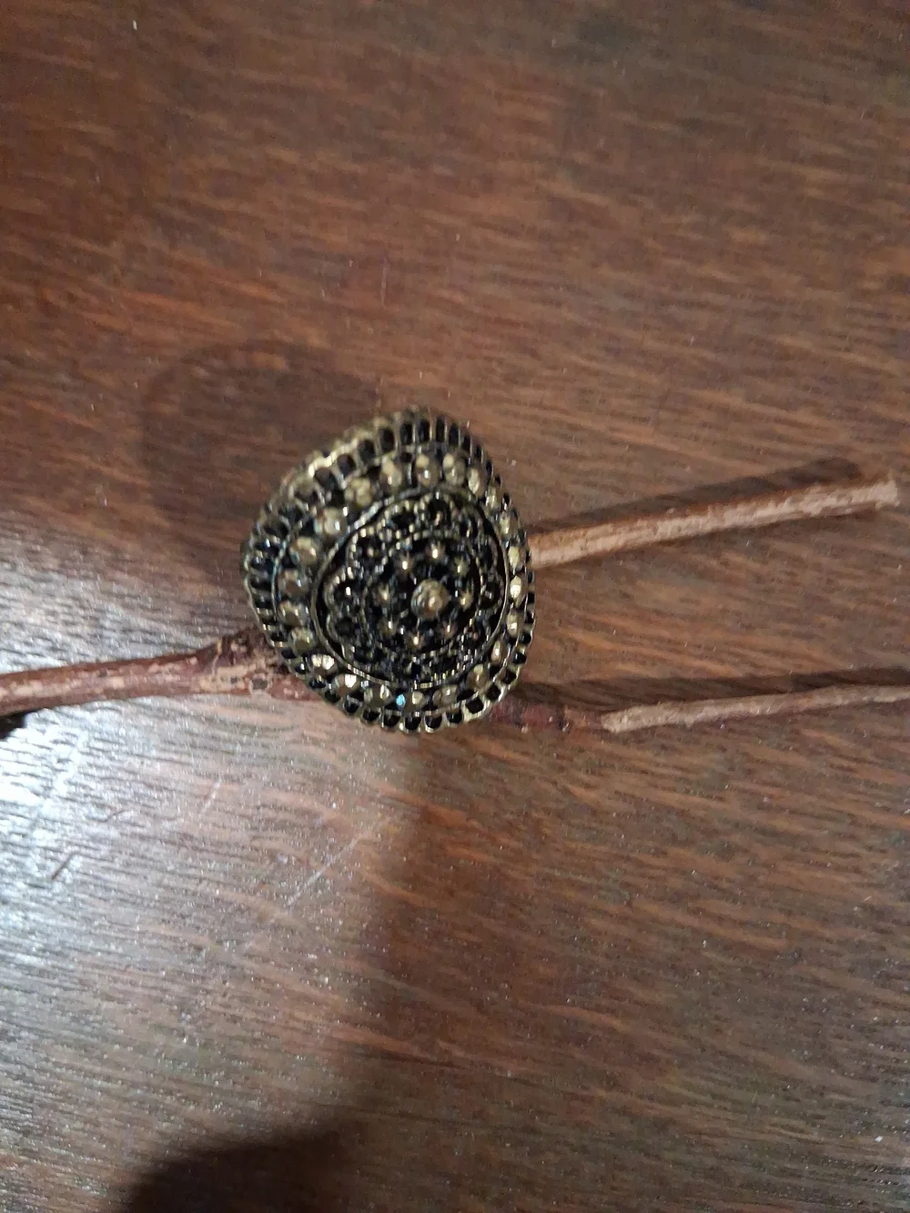 Ornate Black and Gold Floral Cocktail Ring Stretch Ring